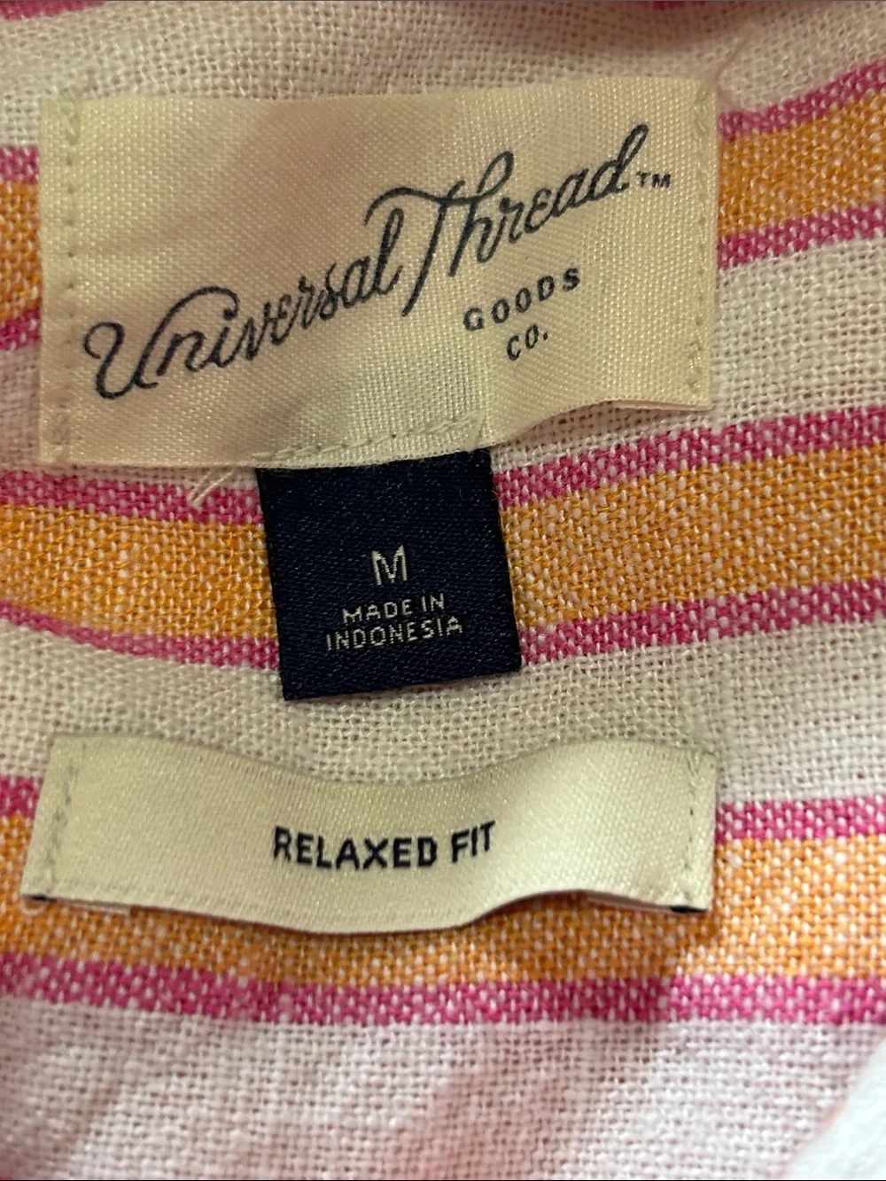 Universal Thread Men's Striped Button-Down Shirt in Pink & Cream Linen Blend Med